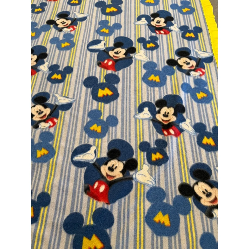 Kid's Disney M is for Mickey fabric-fleece blanket yellow satin trim apprx 55x60